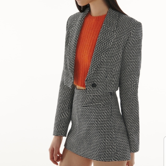 Zara 2pcs set houndstooth crop blazer jacket & skort Tweed textured Medium - Picture 3 of 8